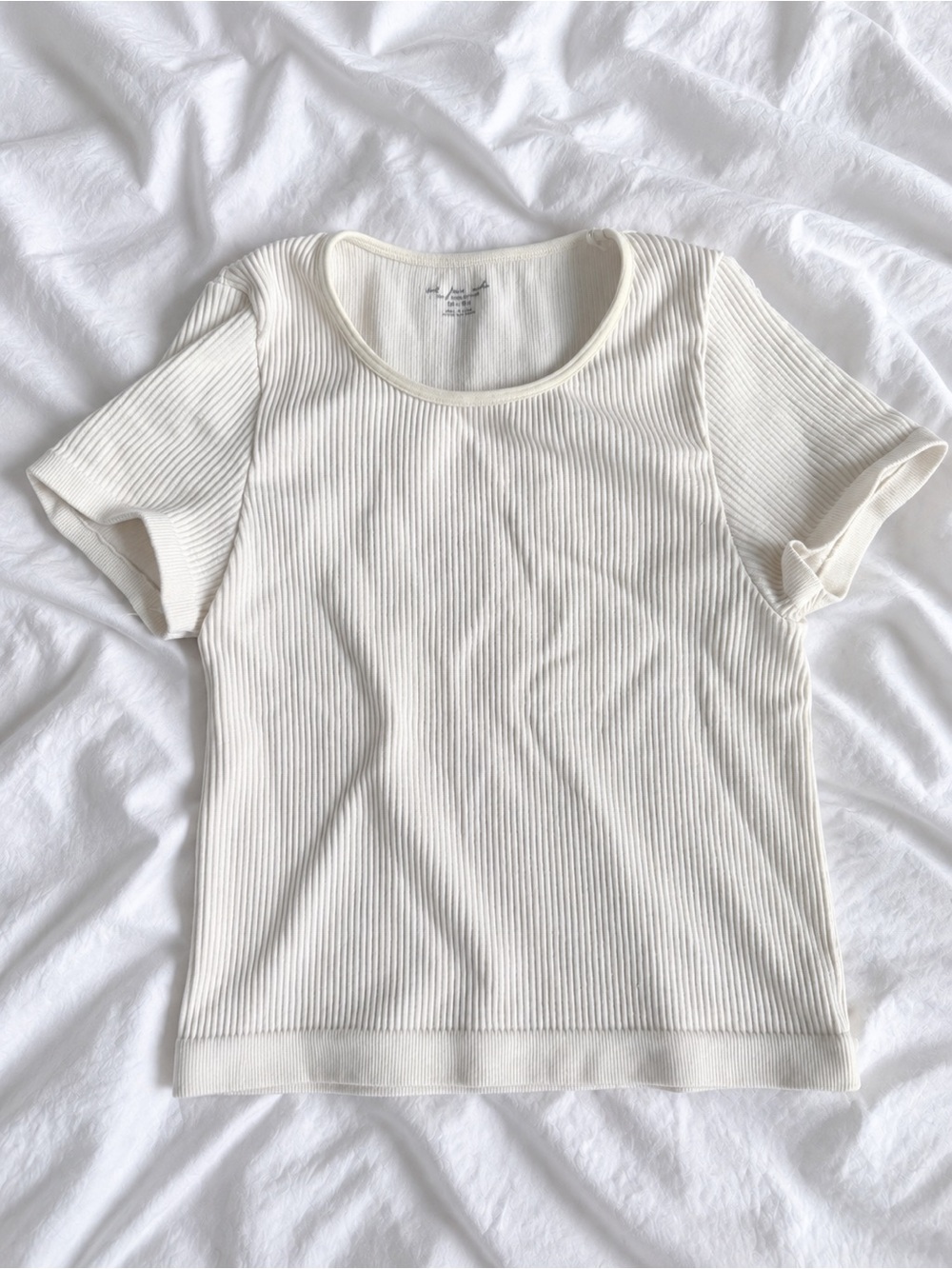 Urban Outfitters Ribbed Scoop Neck Tee - Cream